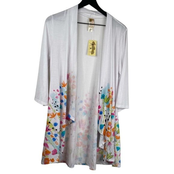 A Walk in The Park Women’s Cardigan Top Medium Drape Open Artsy Floral 3237 - Picture 1 of 9